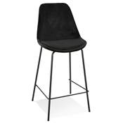 Tabouret de snack mi-hauteur baroque 'KESKI MINI' en velours noir 4 pieds en métal noir dossier haut