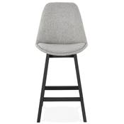 Tabouret snack mi-hauteur 'CHAIRMAN MINI BLACK EDITION' tissu gris clair 4 pieds noir dossier haut