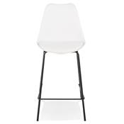 Tabouret de snack mi-hauteur 'KESKI MINI' blanc 4 pieds et repose pieds en métal noir dossier haut