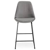 Tabouret de snack mi-hauteur 'GUSTO MINI' velours gris pieds tréteaux en métal noir dossier haut