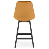 Tabouret snack mi-hauteur 'CHAIRMAN MINI BLACK EDITION' velours moutarde 4 pieds noir dossier haut