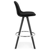 Tabouret snack mi-hauteur 'BLACK CIRCLE MINI' velours noir 4 pieds bois noir et chromé dossier haut