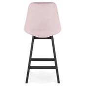 Tabouret de snack mi-hauteur design 'CHAIRMAN MINI' en velours rose 4 pieds bois noir dossier haut