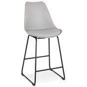 Tabouret snack mi-hauteur 'GUSTO MINI' gris pieds tréteaux et repose pieds métal noir dossier haut