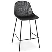 Tabouret de snack mi-hauteur intérieur/extérieur 'RAINY' perforé 4 pieds métal noir dossier haut