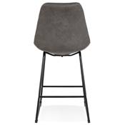 Tabouret de snack mi-hauteur 'GUSTO MINI' microfibre grise pieds tréteaux métal noir dossier haut