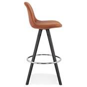 Tabouret snack mi-hauteur 'BLACK CIRCLE MINI' tissu marron 4 pieds bois noir et chromé dossier haut