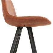Tabouret snack mi-hauteur 'BLACK CIRCLE MINI' tissu marron 4 pieds bois noir et chromé dossier haut