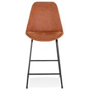 Tabouret de snack mi-hauteur 'GUSTO MINI' microfibre marron pieds tréteaux métal noir dossier haut