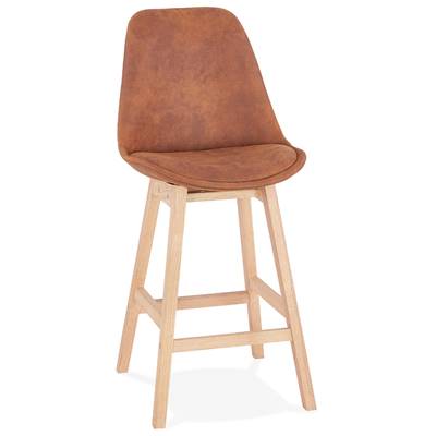 Tabouret de snack mi-hauteur scandinave 'CHAIRMAN MINI' microfibre marron 4 pieds bois dossier haut