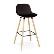 Tabouret de snack mi-hauteur scandinave 'NORSKI MINI' noir 4 pieds bois et métal noir dossier haut