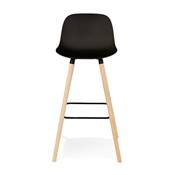 Tabouret de snack mi-hauteur scandinave 'NORSKI MINI' noir 4 pieds bois et métal noir dossier haut