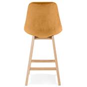 Tabouret de snack mi-hauteur scandinave 'CHAIRMAN MINI' velours moutarde 4 pieds bois dossier haut