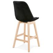 Tabouret de snack mi-hauteur scandinave 'CHAIRMAN MINI' velours noir 4 pieds bois dossier haut