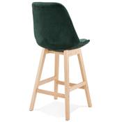 Tabouret de snack mi-hauteur scandinave 'CHAIRMAN MINI' velours vert 4 pieds bois dossier haut