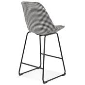 Tabouret de snack mi-hauteur 'GUSTO MINI' tissu pied de poule pieds tréteaux métal noir dossier haut