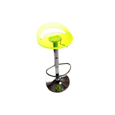 Tabouret de bar réglable design 'Leo' pivotant en plexiglass jaune pied central en métal chromé