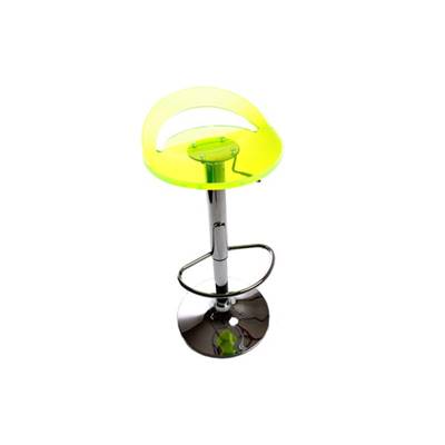 Tabouret de bar réglabe design 'Leo' pivotant en plexiglass jaune pied central en métal chromé