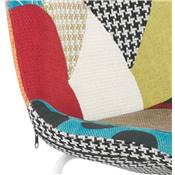 Tabouret de snack mi-hauteur 'KESKI MINI' tissu patchwork mulitcolor 4 piedsmétal blanc dossier haut