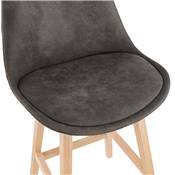 Tabouret de snack mi-hauteur scandinave 'CHAIRMAN MINI' microfibre grise 4 pieds bois dossier haut