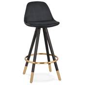 Tabouret snack mi-hauteur 'MODEN MINI' velours noir 4 pieds bois noir pieds métal doré dossier haut