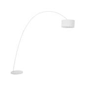 Lampadaire design 'Gooseneck' abat-jour rond en tissu blanc structure et socle en métal blanc