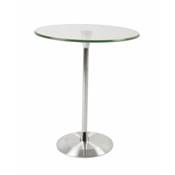 Table basse design ronde 'Bistro' en verre transparent pied central en métal chromé - Ø 46 cm