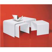 Table basse + 2 petites tables gigognes design laquees Blanc GLISS UNDER