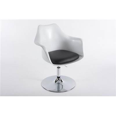 Chaise design à accoudoirs ‘Tulipe’ pivotante blanche et noire pied central en métal chromé