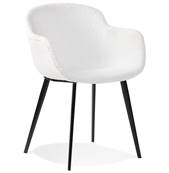 Chaise design lounge à accoudoirs 'NICE' en tissu bouclé blanc avec 4 pieds en métal noir
