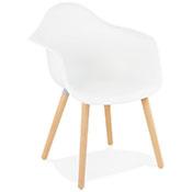 Chaise design scandinave à accoudoirs 'Suedsën' blanche avec 4 pieds en bois naturel
