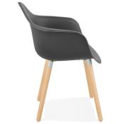 Chaise design scandinave à accoudoirs 'Suedsën' noire avec 4 pieds en bois naturel