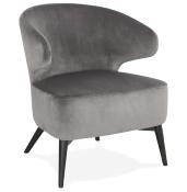 Fauteuil lounge design à accoudoirs 'BLACK COBBE' en velours gris pieds en bois noir