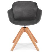 Chaise design de style scandinave à accoudoirs 'VOGAN' en velours gris avec 4 pieds en bois naturel