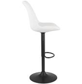 Tabouret de bar réglable design 'BAROK' pivotant en tissu bouclé blanc pied et repose pieds en métal noir dossier haut