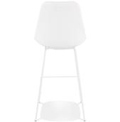 Tabouret de bar design de style moderne 'KESKI' en tissu bouclé blanc 4 pieds et repose pieds métal blanc dossier haut