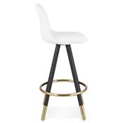 Tabouret de snack mi-hauteur 'Moden Mini' tissu bouclé blanc 4 pieds bois noir et doré dossier haut