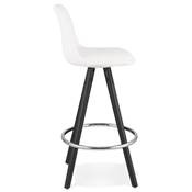 Tabouret snack mi-hauteur 'Black Circle' tissu bouclé blanc 4 pieds bois noir et chromé dossier haut