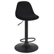 Tabouret de bar réglable 'LUSSO' pivotant velours noir pied et repose pieds métal noir dossier haut