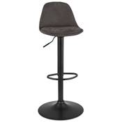 Tabouret bar réglable 'LUSSO' pivotant microfibre grise pied et repose pieds métal noir dossier haut