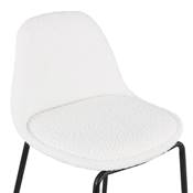 Tabouret de bar design moderne 'Tekno' en tissu bouclé blanc avec 4 pieds métal noir et dossier haut