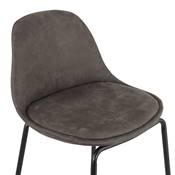 Tabouret snack mi-hauteur baroque 'Tekno Mini' microfibre gris foncé 4 pieds métal noir dossier haut