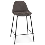 Tabouret snack mi-hauteur baroque 'Tekno Mini' microfibre gris foncé 4 pieds métal noir dossier haut