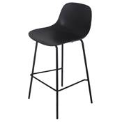 Tabouret de bar intérieur/extérieur 'POOL' noir 4 pieds et repose pieds en métal noir dossier haut