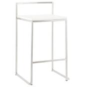 Tabouret de snack mi-hauteur empilable carré 'Iron Mini' blanc pieds en métal brossé dossier bas
