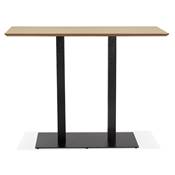Table bar haute design 'Tvillin Black' bois naturel double pied central en fonte noir – 150 x 70 cm