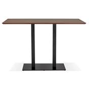 Table de bar haute design 'Tvillin Black XL' noyer double pied central en métal noir – 180 x 90 cm
