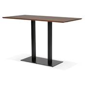 Table de bar haute design 'Tvillin Black XL' noyer double pied central en métal noir – 180 x 90 cm