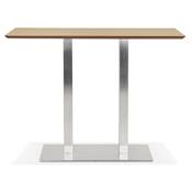 Table de bar haute design 'Tvillin' en bois naturel double pied central métal brossé – 150 x 70 cm