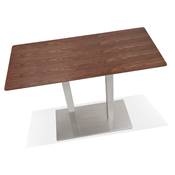 Table bar haute design 'Tvillin' bois finition noyer double pied central métal brossé – 150 x 70 cm